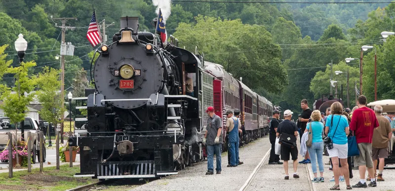 Bryson City NC Great Smoky Mountains Railroad steam train Swain County Western North Carolina