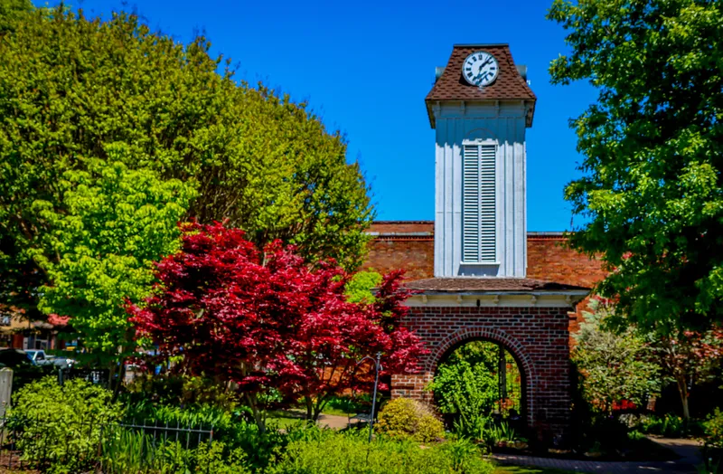 Franklin NC downtown clock tower garden Macon County Western North Carolina